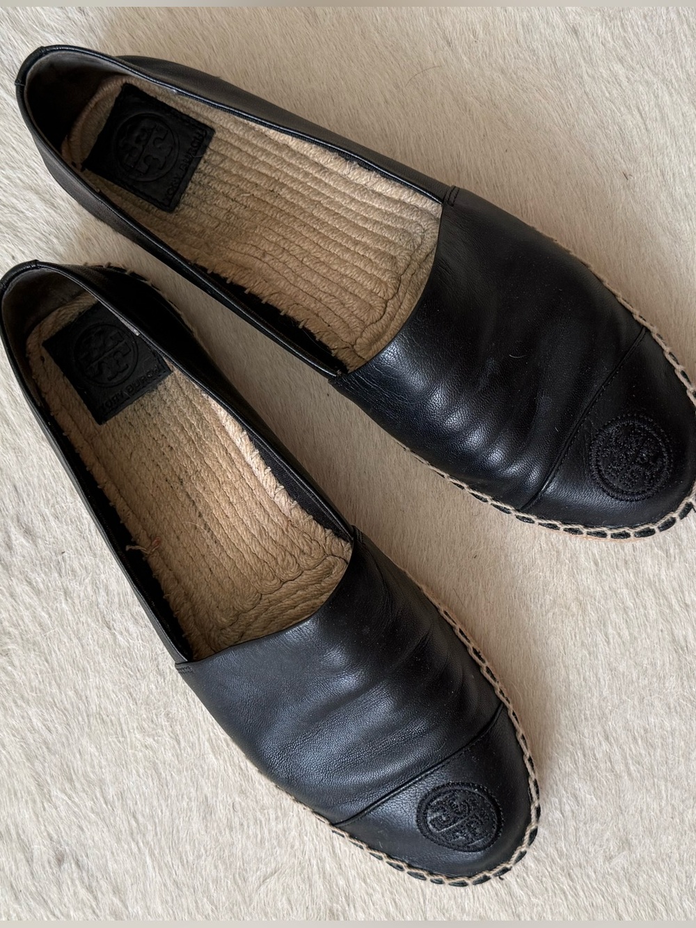 Tory Burch Black Leather Espadrille Flats